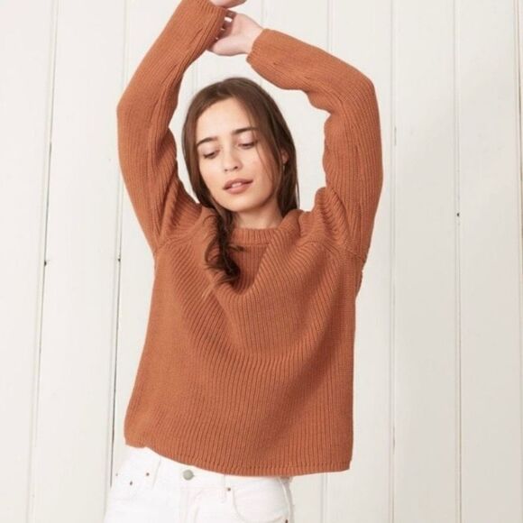 Jenni Kayne Sweater Cotton Fisherman Ribbed Pullover Sweater Rust Size XS - Picture 1 of 9